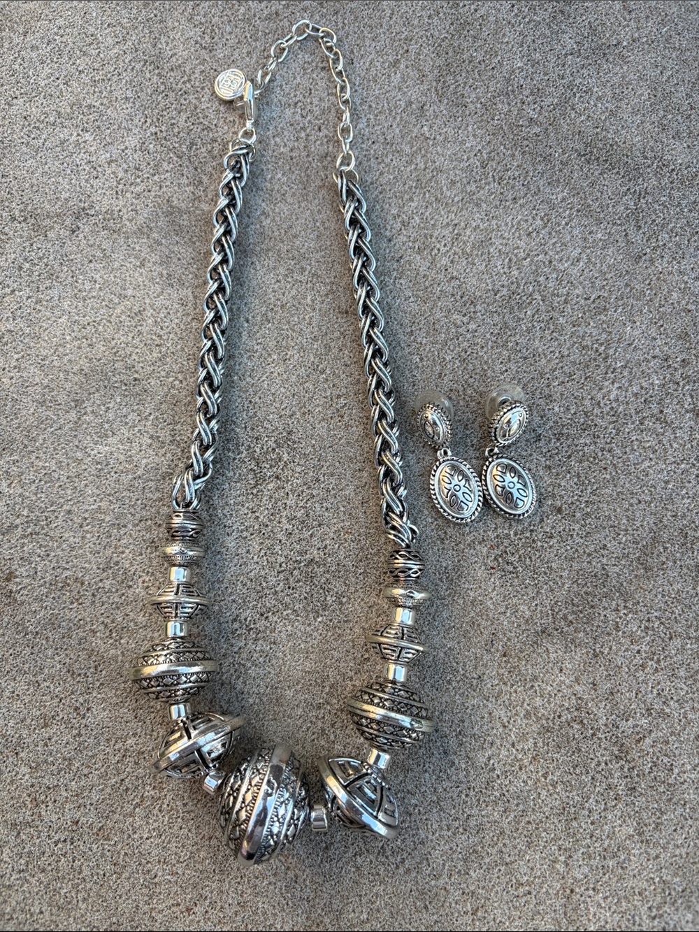 Silver-Tone Statement Necklace & Earring Set - Women Jewelry